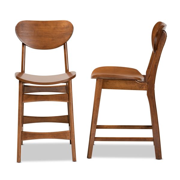 Katya Mid-Century Modern Walnut Brown Finished Wood 2-Piece Counter Stool Set