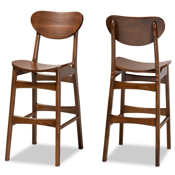 Katya Mid-Century Modern Walnut Brown Finished Wood 2-Piece Bar Stool Set