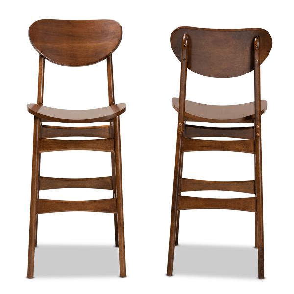 Katya Mid-Century Modern Walnut Brown Finished Wood 2-Piece Bar Stool Set