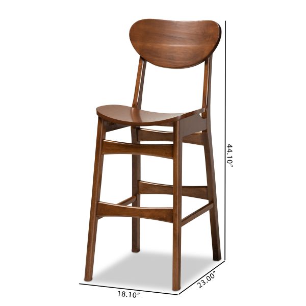 Katya Mid-Century Modern Walnut Brown Finished Wood 2-Piece Bar Stool Set