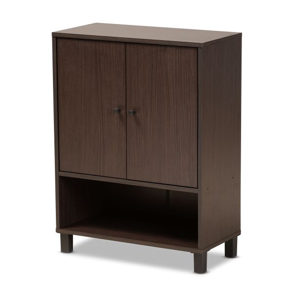 Rossin Modern and Contemporary Dark Brown Finished Wood 2-Door Entryway Shoe Storage Cabinet with Bottom Shelf