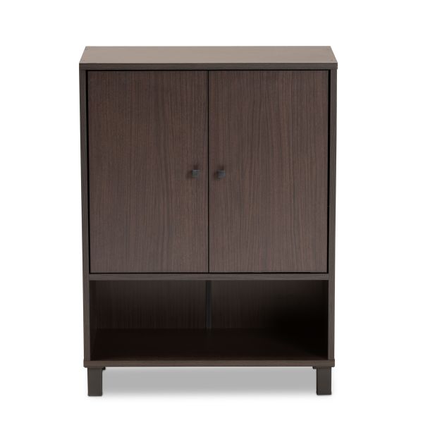 Rossin Modern and Contemporary Dark Brown Finished Wood 2-Door Entryway Shoe Storage Cabinet with Bottom Shelf