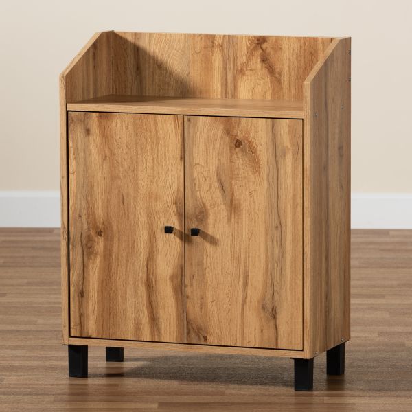 Rossin Modern and Contemporary Oak Brown Finished Wood 2-Door Entryway Shoe Storage Cabinet with Top Shelf