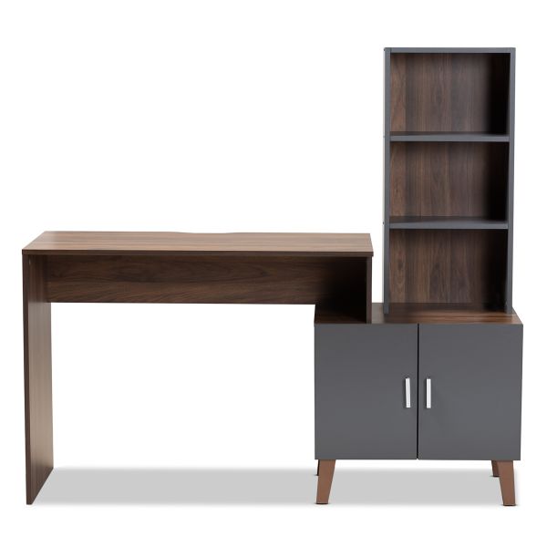 Jaeger Modern and Contemporary Two-Tone Walnut Brown and Dark Grey Finished Wood Storage Desk with Shelves