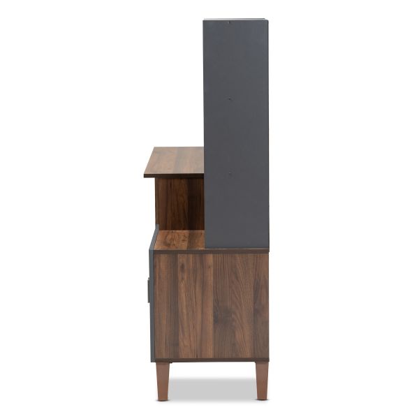 Jaeger Modern and Contemporary Two-Tone Walnut Brown and Dark Grey Finished Wood Storage Desk with Shelves