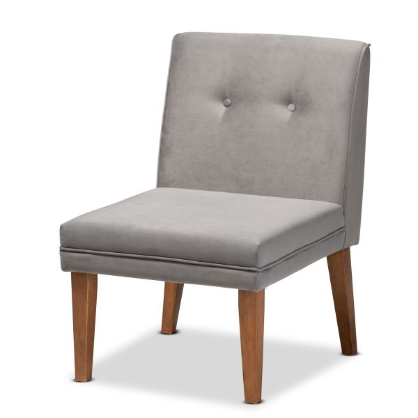 Stewart Mid-Century Modern Grey Velvet Upholstered and Walnut Brown Finished Wood 4-Piece Dining Nook Set