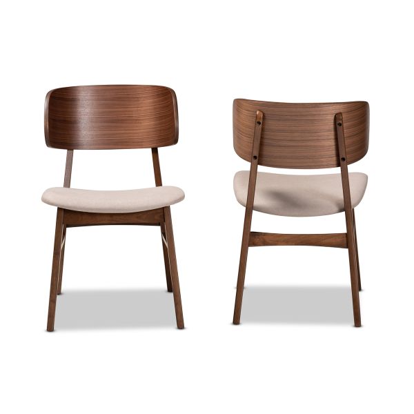 Alston Mid-Century Modern Beige Fabric Upholstered and Walnut Brown Finished Wood 2-Piece Dining Chair Set