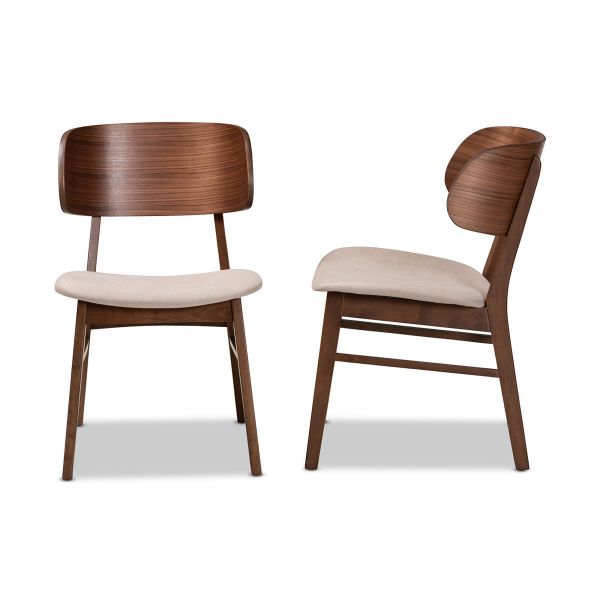 Alston Mid-Century Modern Beige Fabric Upholstered and Walnut Brown Finished Wood 2-Piece Dining Chair Set