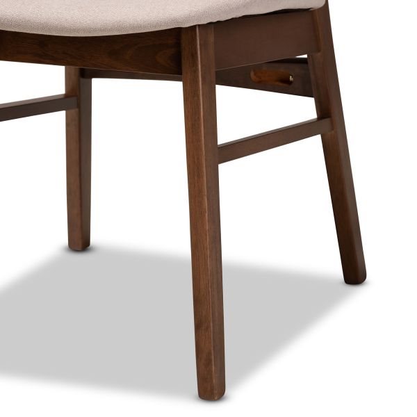 Alston Mid-Century Modern Beige Fabric Upholstered and Walnut Brown Finished Wood 2-Piece Dining Chair Set
