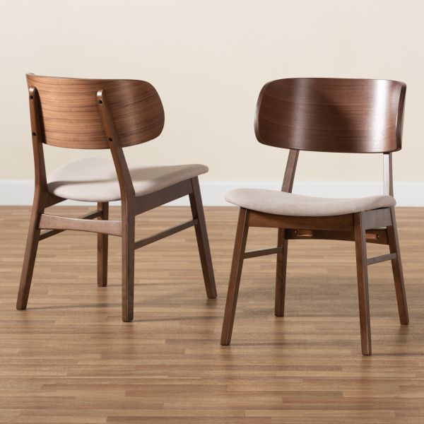Alston Mid-Century Modern Beige Fabric Upholstered and Walnut Brown Finished Wood 2-Piece Dining Chair Set