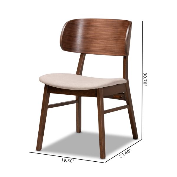 Alston Mid-Century Modern Beige Fabric Upholstered and Walnut Brown Finished Wood 2-Piece Dining Chair Set