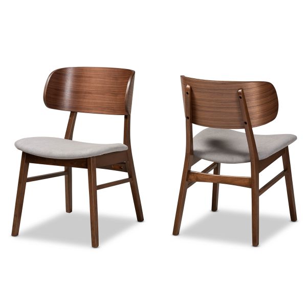Alston Mid-Century Modern Grey Fabric Upholstered and Walnut Brown Finished Wood 2-Piece Dining Chair Set