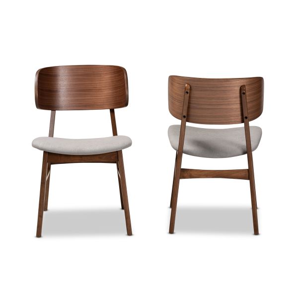 Alston Mid-Century Modern Grey Fabric Upholstered and Walnut Brown Finished Wood 2-Piece Dining Chair Set
