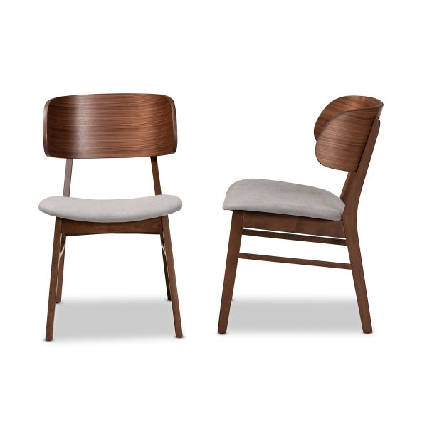 Alston Mid-Century Modern Grey Fabric Upholstered and Walnut Brown Finished Wood 2-Piece Dining Chair Set