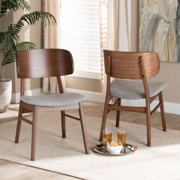 Alston Mid-Century Modern Grey Fabric Upholstered and Walnut Brown Finished Wood 2-Piece Dining Chair Set