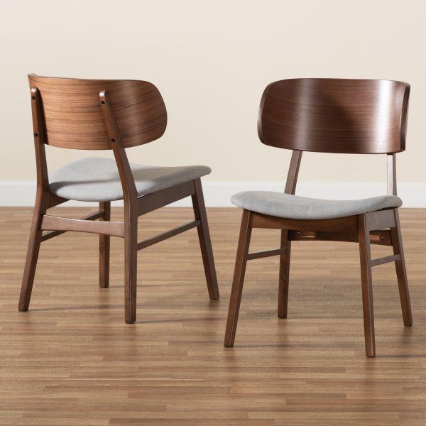 Alston Mid-Century Modern Grey Fabric Upholstered and Walnut Brown Finished Wood 2-Piece Dining Chair Set