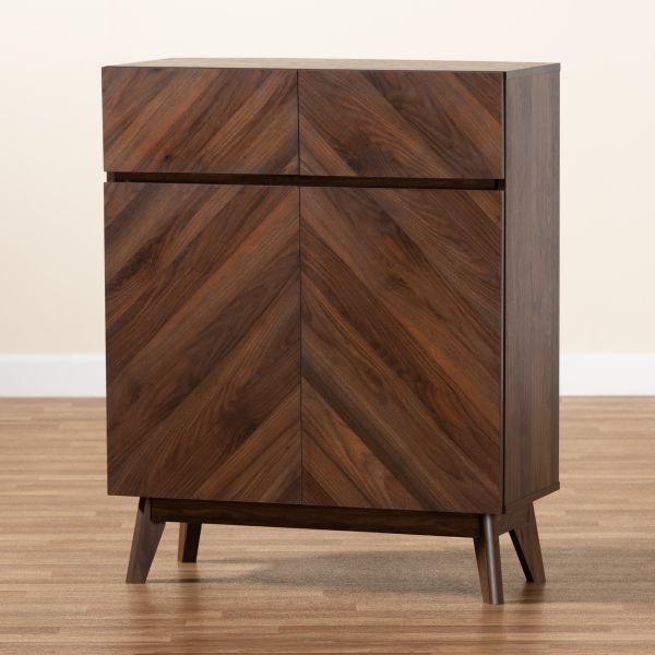Hartman Mid-Century Modern Walnut Brown Finished Wood Shoe Cabinet