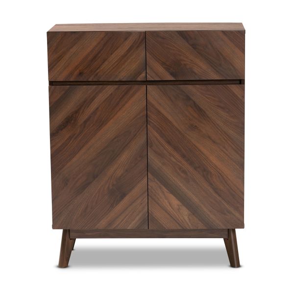 Hartman Mid-Century Modern Walnut Brown Finished Wood Shoe Cabinet