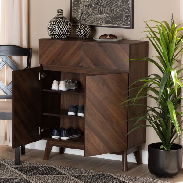Hartman Mid-Century Modern Walnut Brown Finished Wood Shoe Cabinet