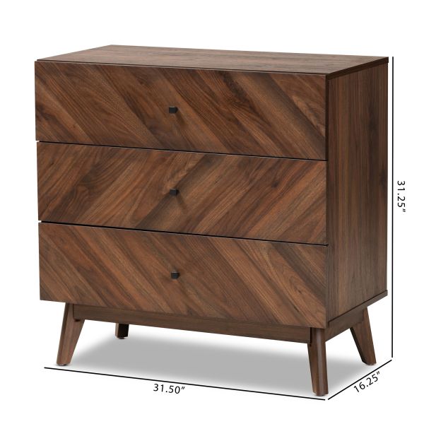 Hartman Mid-Century Modern Walnut Brown Finished Wood 3-Drawer Storage Chest