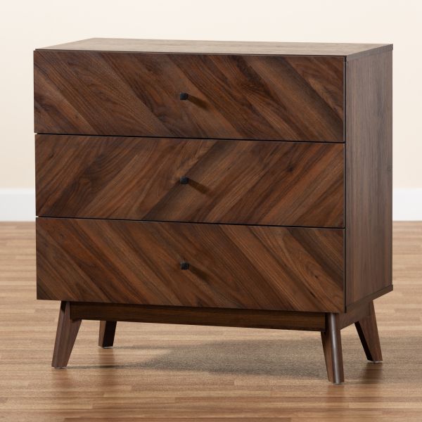 Hartman Mid-Century Modern Walnut Brown Finished Wood 3-Drawer Storage Chest