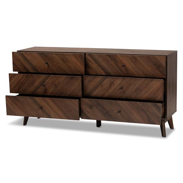 Hartman Mid-Century Modern Walnut Brown Finished Wood 6-Drawer Dresser