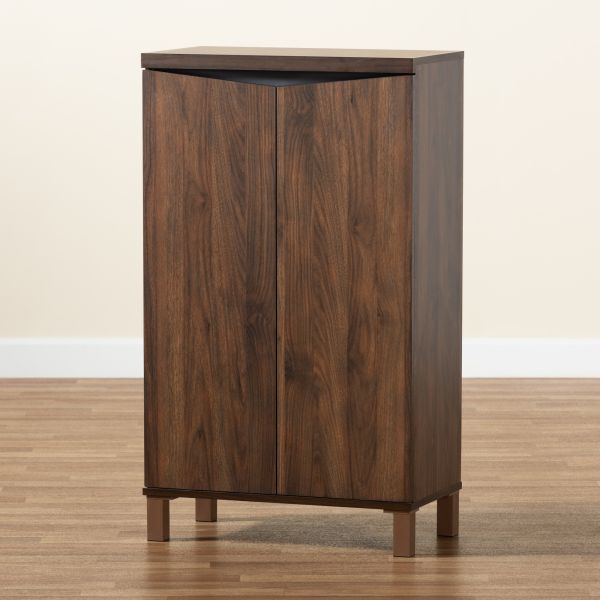 Talon Modern and Contemporary Two-Tone Walnut Brown and Dark Grey Finished Wood 2-Door Shoe Storage Cabinet