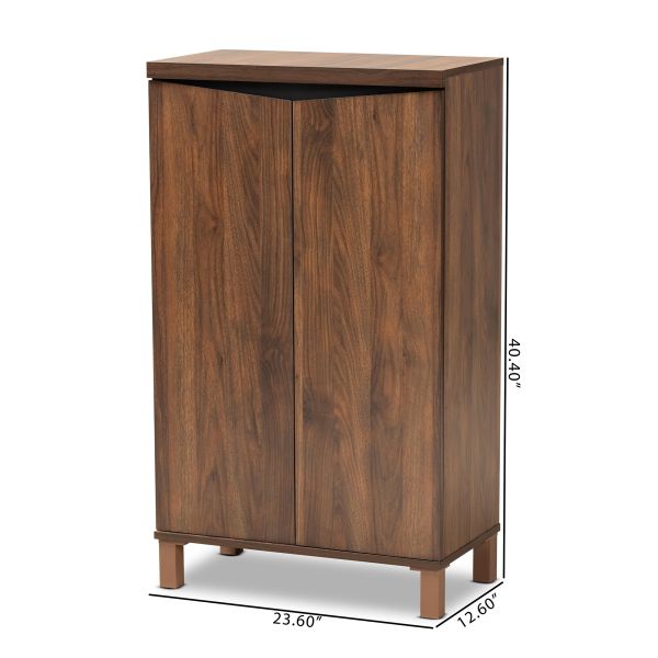 Talon Modern and Contemporary Two-Tone Walnut Brown and Dark Grey Finished Wood 2-Door Shoe Storage Cabinet