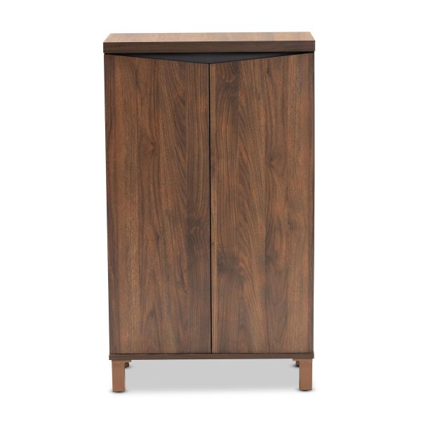 Talon Modern and Contemporary Two-Tone Walnut Brown and Dark Grey Finished Wood 2-Door Shoe Storage Cabinet