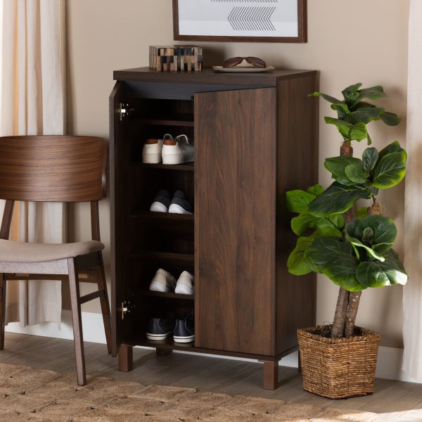 Talon Modern and Contemporary Two-Tone Walnut Brown and Dark Grey Finished Wood 2-Door Shoe Storage Cabinet
