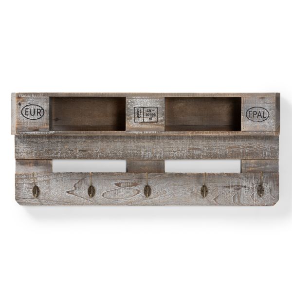 Ferguson Vintage Rustic Whitewashed Grey Oak Finished Wood Wall Mounted Coat Rack with Shelves