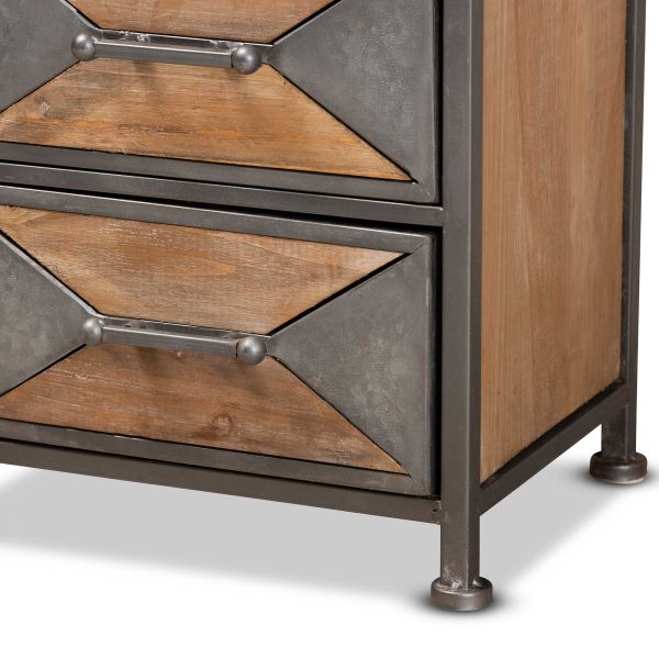 Laurel Rustic Industrial Antique Grey Finished Metal and Whitewashed Oak Brown Finished Wood 5-Drawer Accent Storage Cabinet