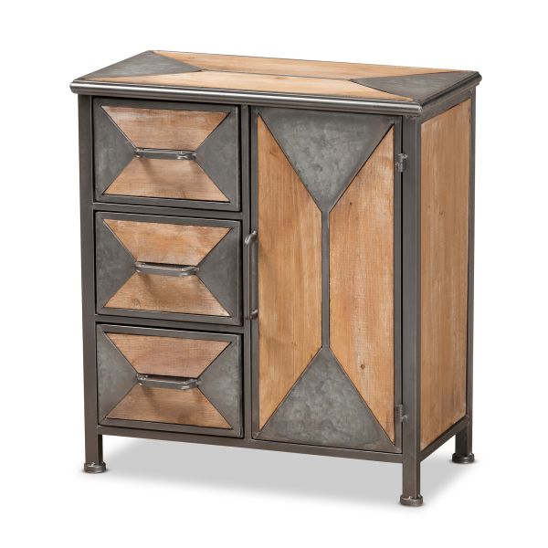 Laurel Rustic Industrial Antique Grey Finished Metal and Whitewashed Oak Brown Finished Wood 3-Drawer Accent Storage Cabinet