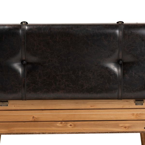 Amena Rustic Transitional Dark Brown PU Leather Upholstered and Oak Finished Wood Large Storage Ottoman