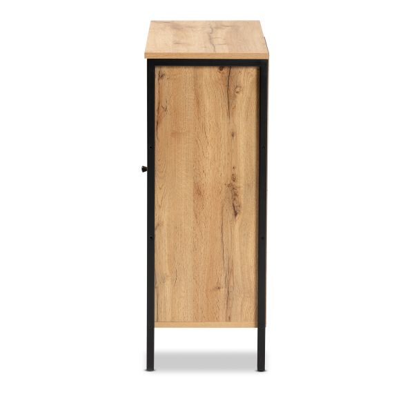 Vander Modern and Contemporary Oak Brown Finished Wood and Black Finished Metal 1-Door Shoe Storage Cabinet