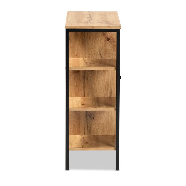 Vander Modern and Contemporary Oak Brown Finished Wood and Black Finished Metal 1-Door Shoe Storage Cabinet