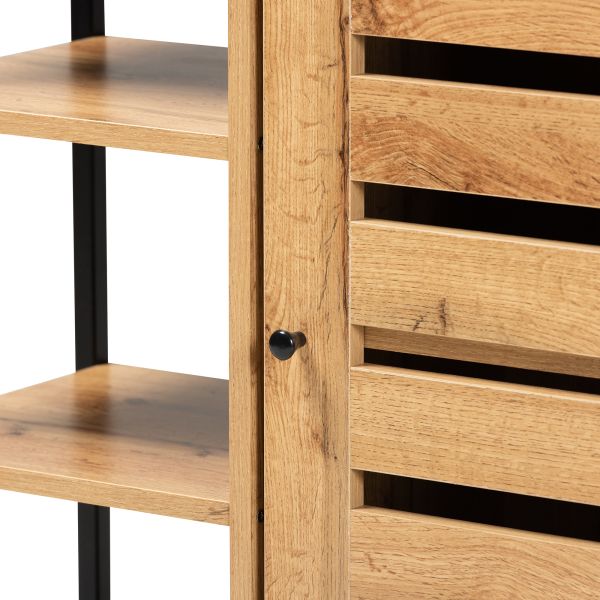 Vander Modern and Contemporary Oak Brown Finished Wood and Black Finished Metal 1-Door Shoe Storage Cabinet