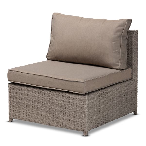Haina Modern and Contemporary Grey Fabric Upholstered and Grey Finished Synthetic Rattan 6-Piece Patio Set