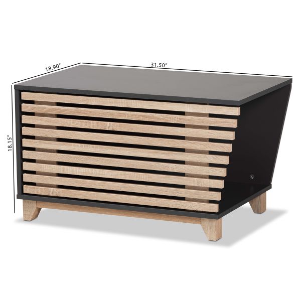 Eckhart Modern and Contemporary Two-Tone Dark Grey and Oak Finished Wood Cat Litter Box Cover House