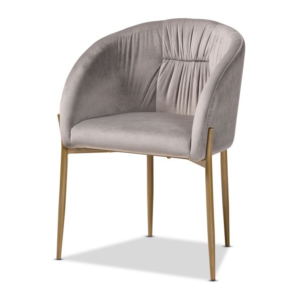 Ballard Modern Luxe and Glam Grey Velvet Fabric Upholstered and Gold Finished Metal Dining Chair