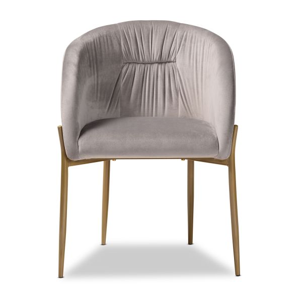 Ballard Modern Luxe and Glam Grey Velvet Fabric Upholstered and Gold Finished Metal Dining Chair