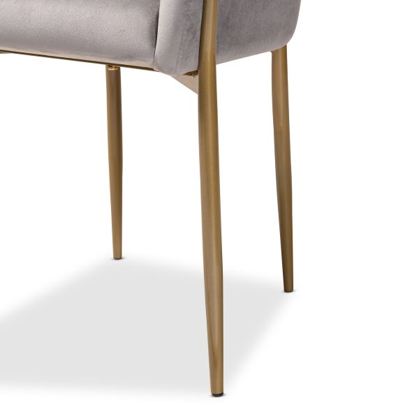 Ballard Modern Luxe and Glam Grey Velvet Fabric Upholstered and Gold Finished Metal Dining Chair