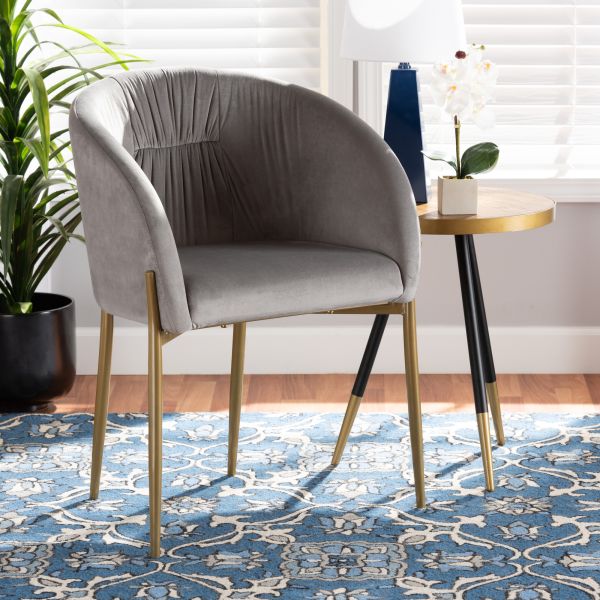 Ballard Modern Luxe and Glam Grey Velvet Fabric Upholstered and Gold Finished Metal Dining Chair