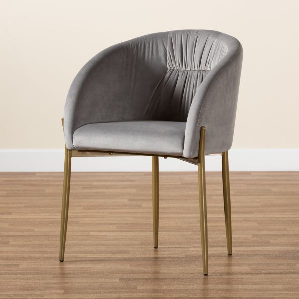 Ballard Modern Luxe and Glam Grey Velvet Fabric Upholstered and Gold Finished Metal Dining Chair