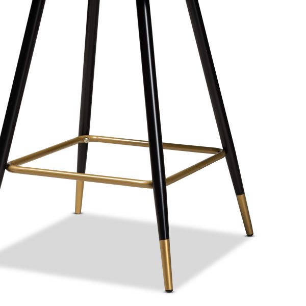 Preston Modern Luxe and Glam Green Velvet Fabric Upholstered and Two-Tone Black and Gold Finished Metal 2-Piece Bar Stool Set