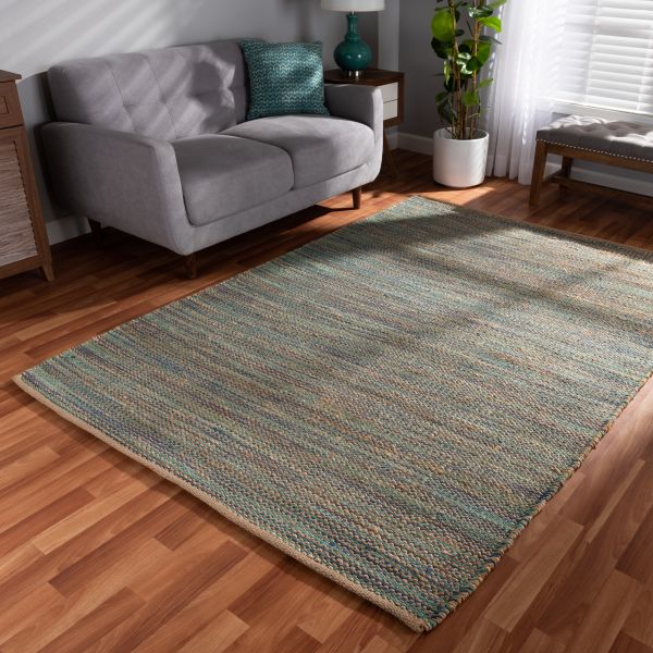 Michigan Modern and Contemporary Blue Handwoven Hemp Blend Area Rug