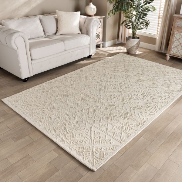Linwood Modern and Contemporary Ivory Hand-Tufted Wool Area Rug