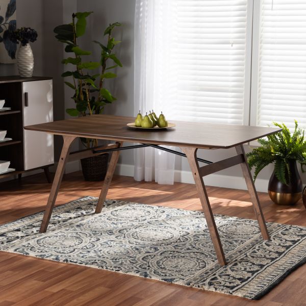 Saxton Mid-Century Modern Transitional Walnut Brown Finished Wood Dining Table