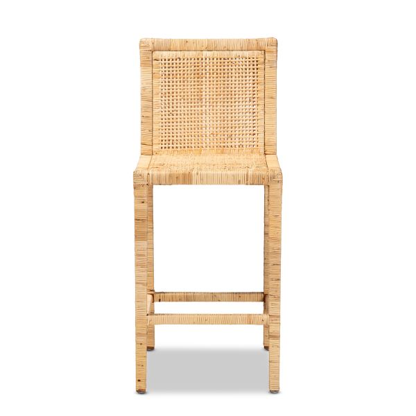 Sofia Modern and Contemporary Natural Finished Wood and Rattan Counter Stool