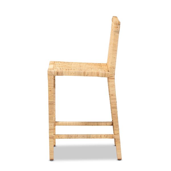 Sofia Modern and Contemporary Natural Finished Wood and Rattan Counter Stool